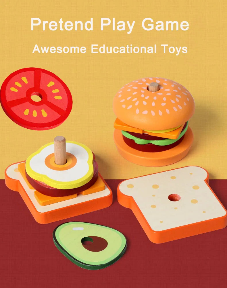 Wooden Burger Sandwich Stacking Toys