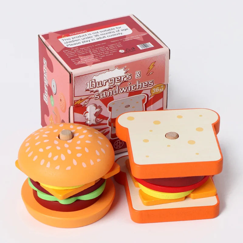 Wooden Burger Sandwich Stacking Toys