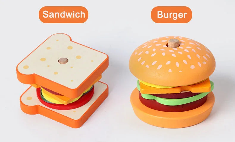 Wooden Burger Sandwich Stacking Toys