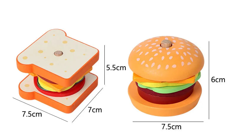Wooden Burger Sandwich Stacking Toys