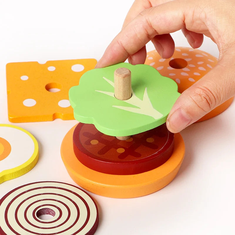 Wooden Burger Sandwich Stacking Toys
