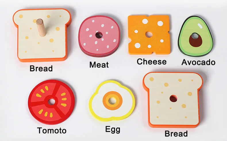 Wooden Burger Sandwich Stacking Toys