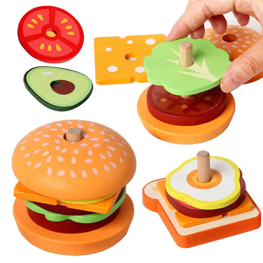 Wooden Burger Sandwich Stacking Toys