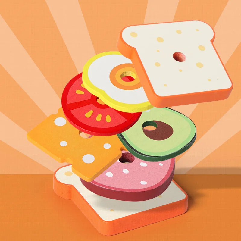 Wooden Burger Sandwich Stacking Toys