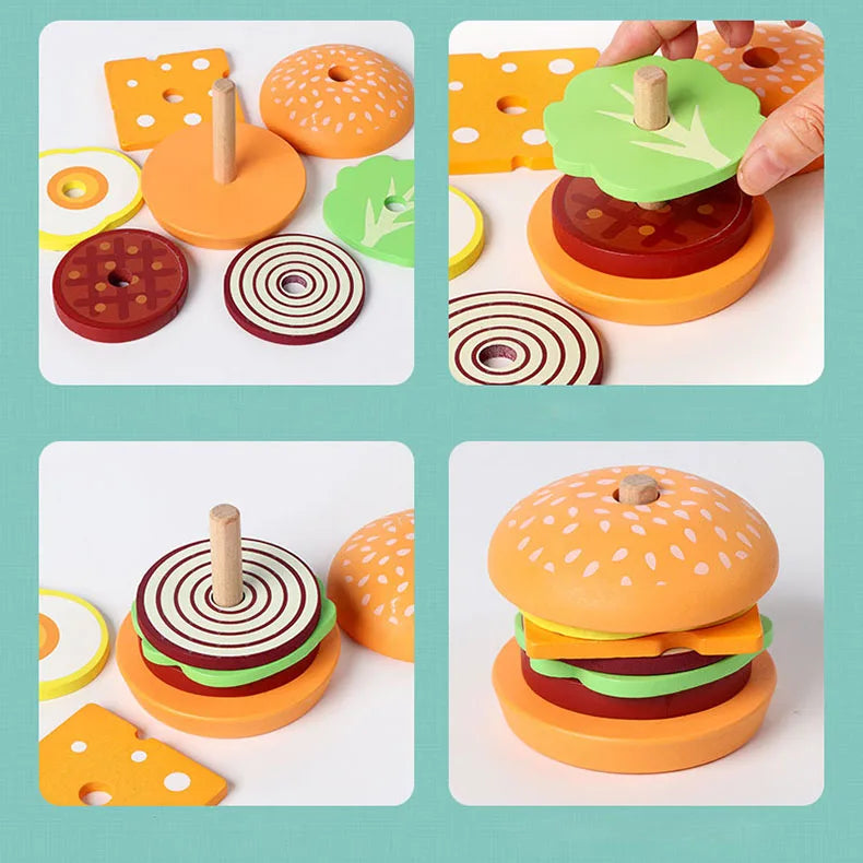 Wooden Burger Sandwich Stacking Toys