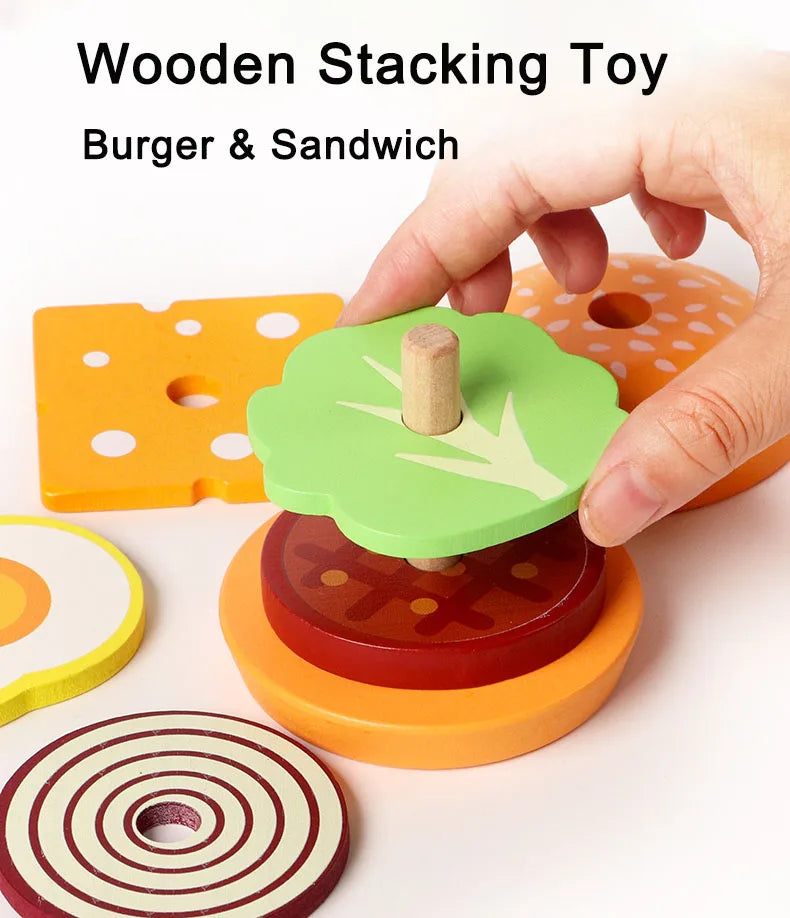 Wooden Burger Sandwich Stacking Toys