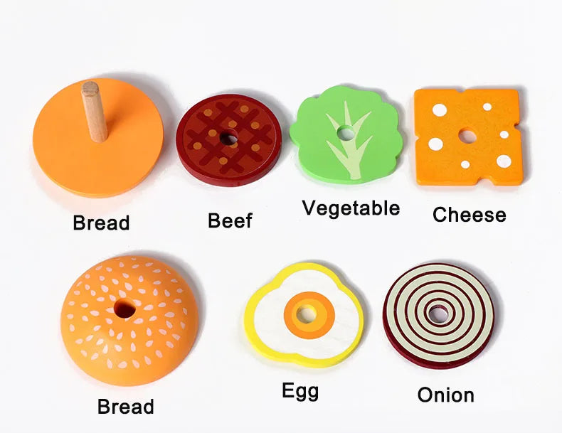 Wooden Burger Sandwich Stacking Toys