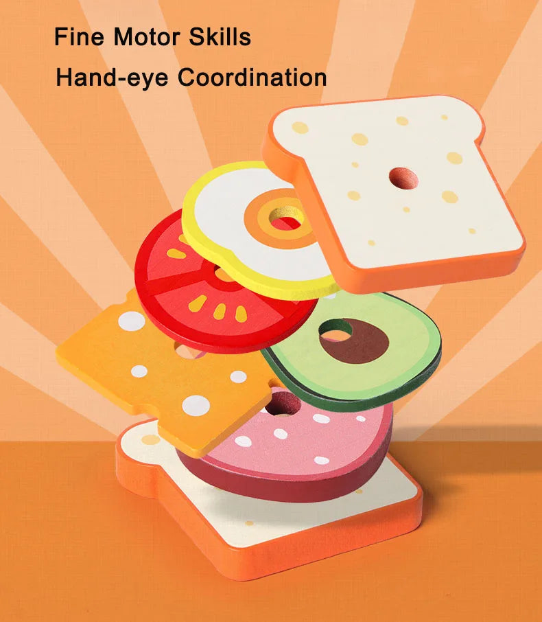 Wooden Burger Sandwich Stacking Toys