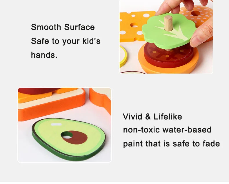 Wooden Burger Sandwich Stacking Toys